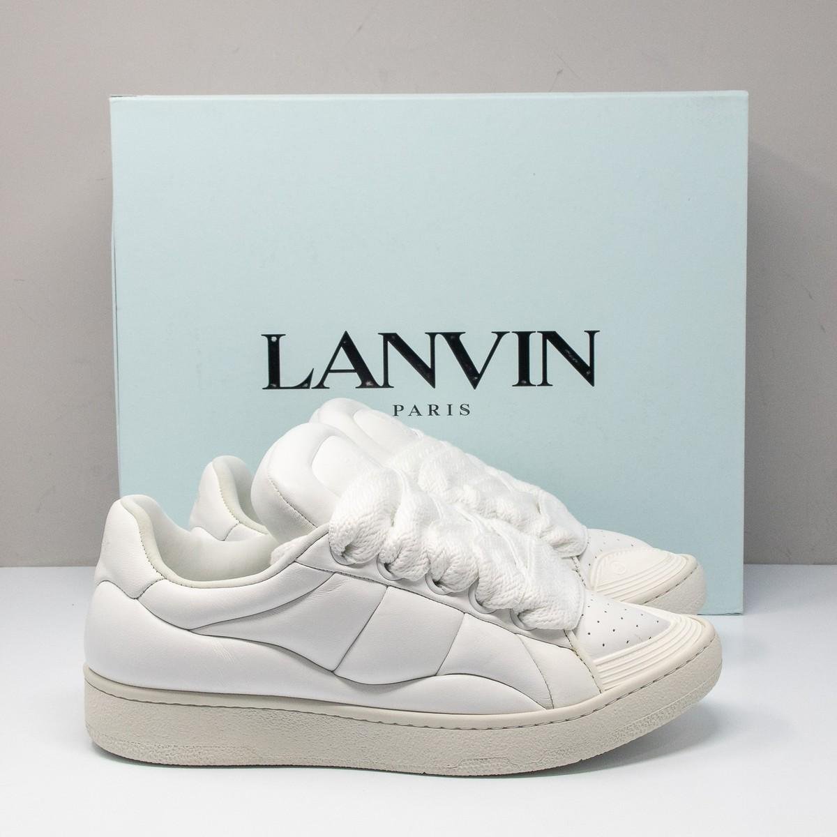 White Lanvin Curb Sneakers in Leather