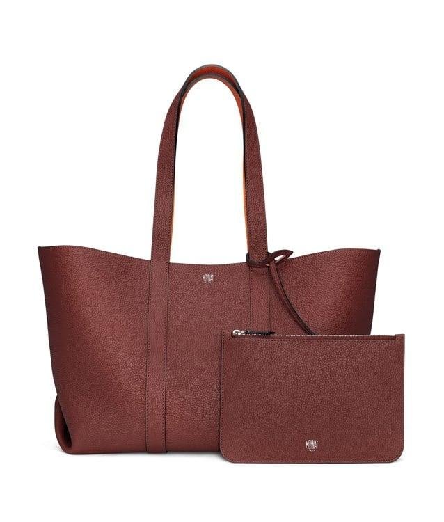 Moynat Duo leather tote with removable pouch on a clean background.