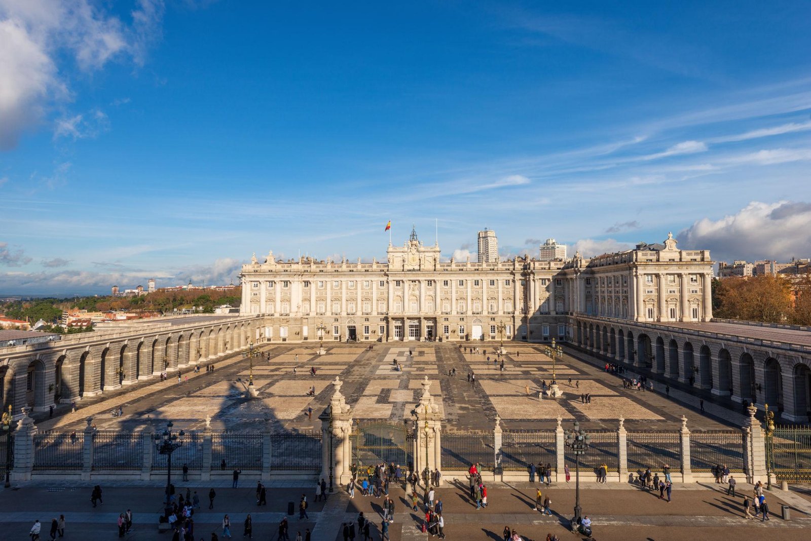 Panoramic view of the Royal Palace of Madrid and its courtyard