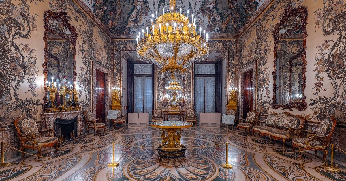 Ornate Rococo interior of the Gasparini Room in Madrid