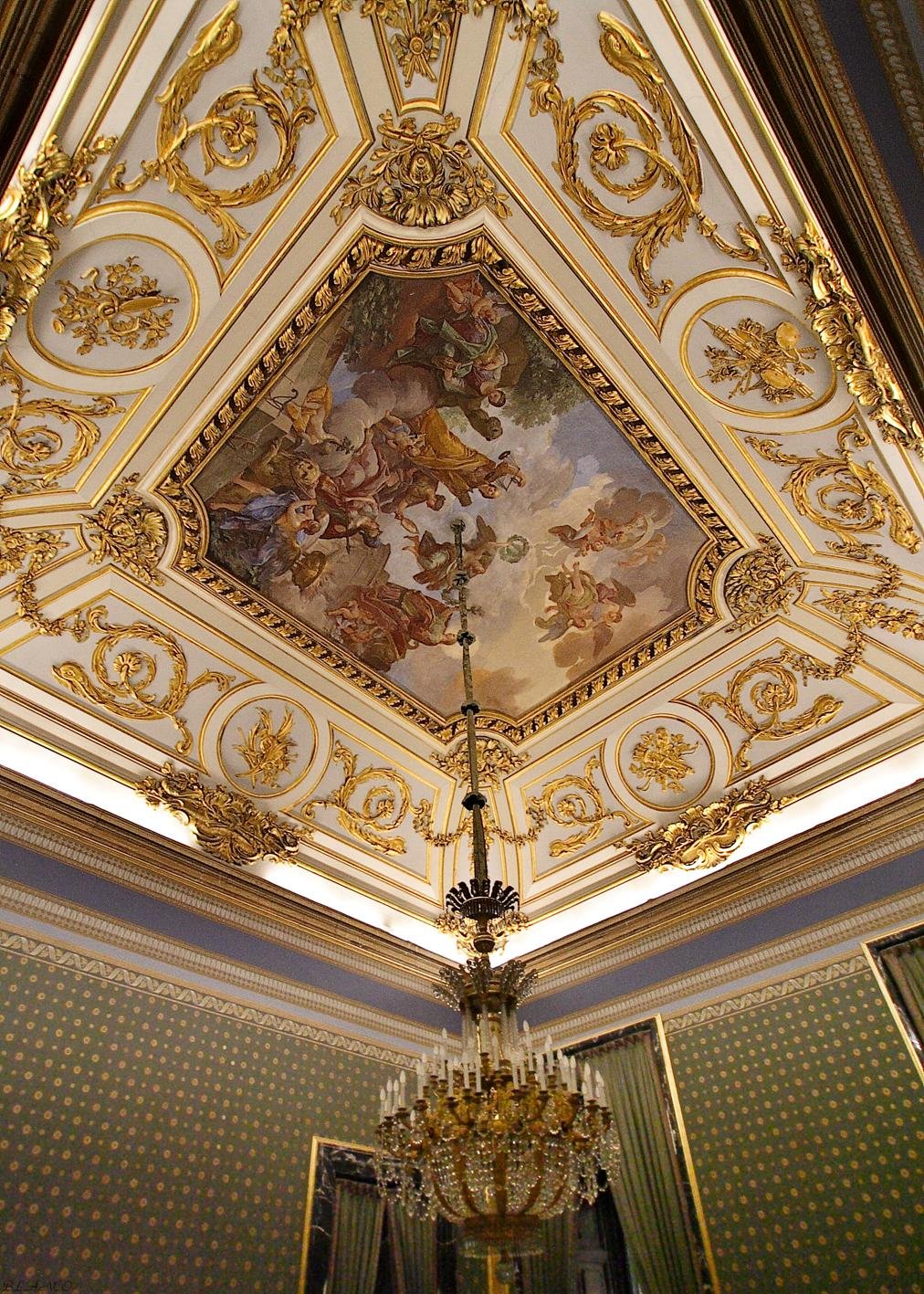 Gilded architectural detail inside the Royal Palace of Madrid