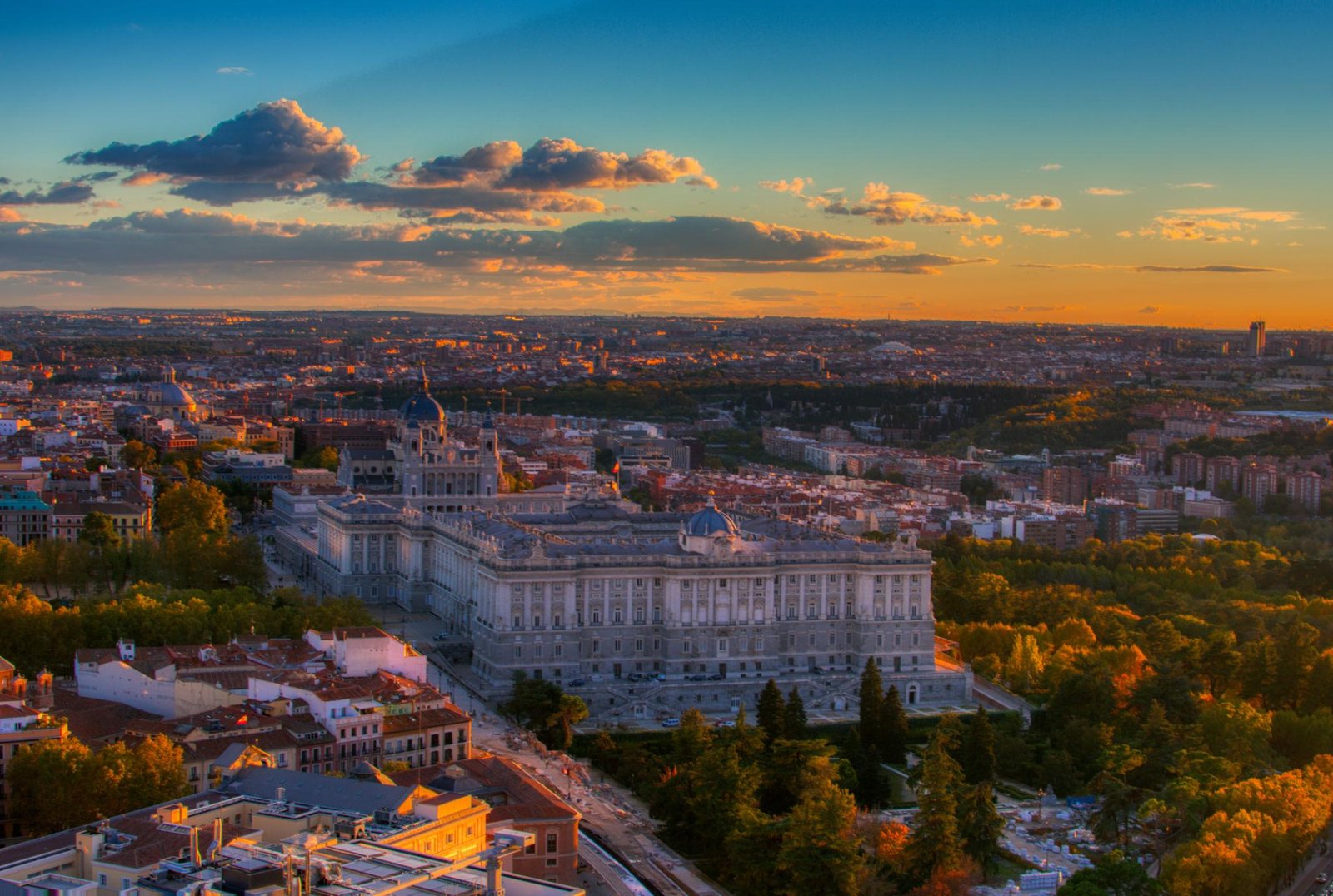 Royal Palace of Madrid during golden hour