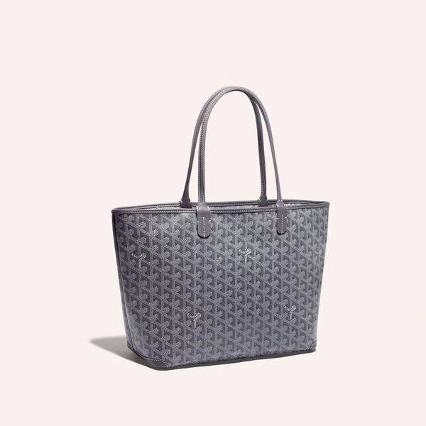 Goyard Artois tote showing its structured shape, leather trim and reinforced corners.