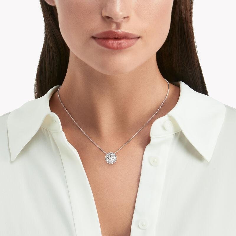 Model wearing a Graff Icon diamond pendant.
