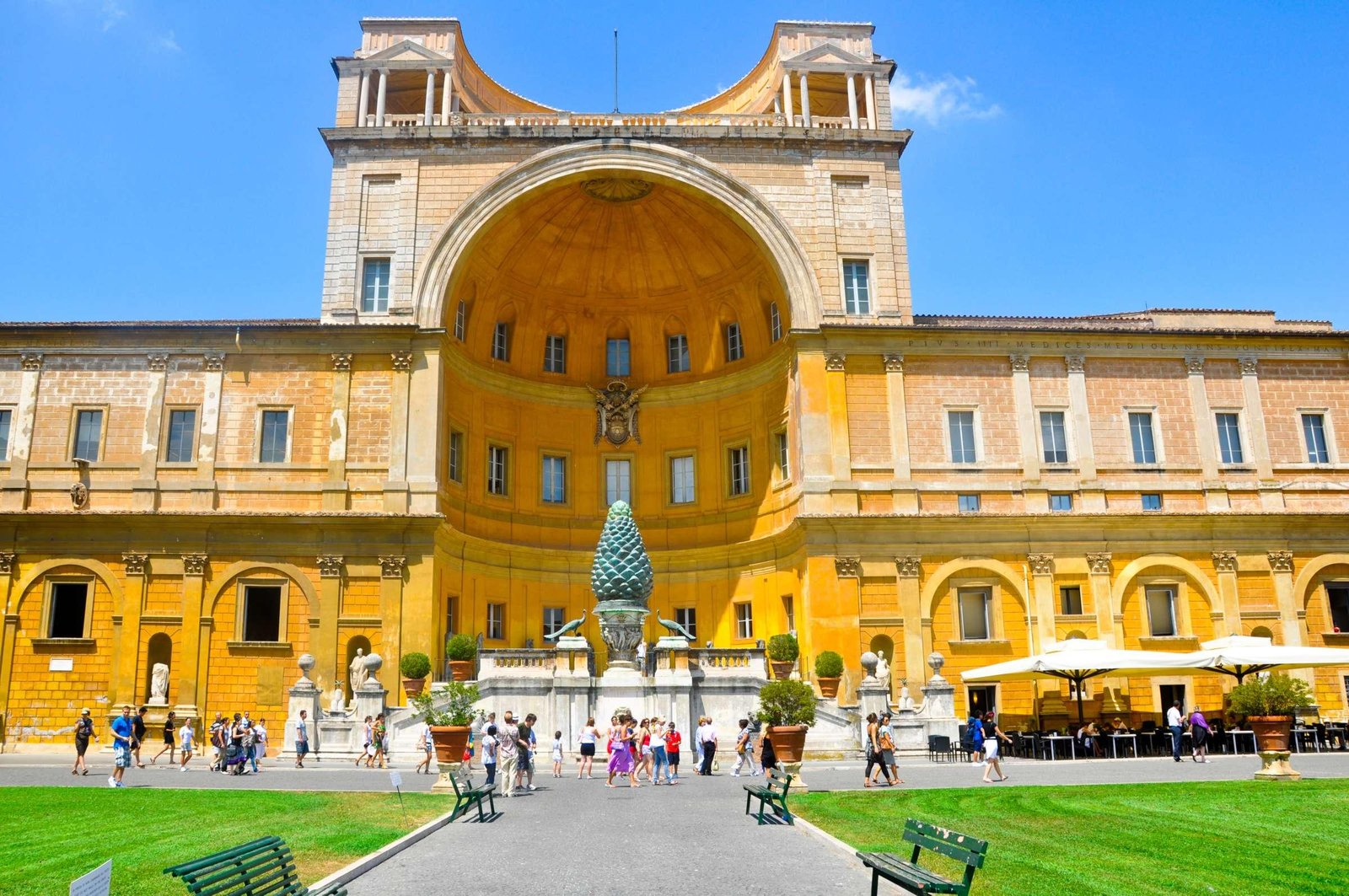 Entrance courtyard at the Vatican Museums in Vatican City.