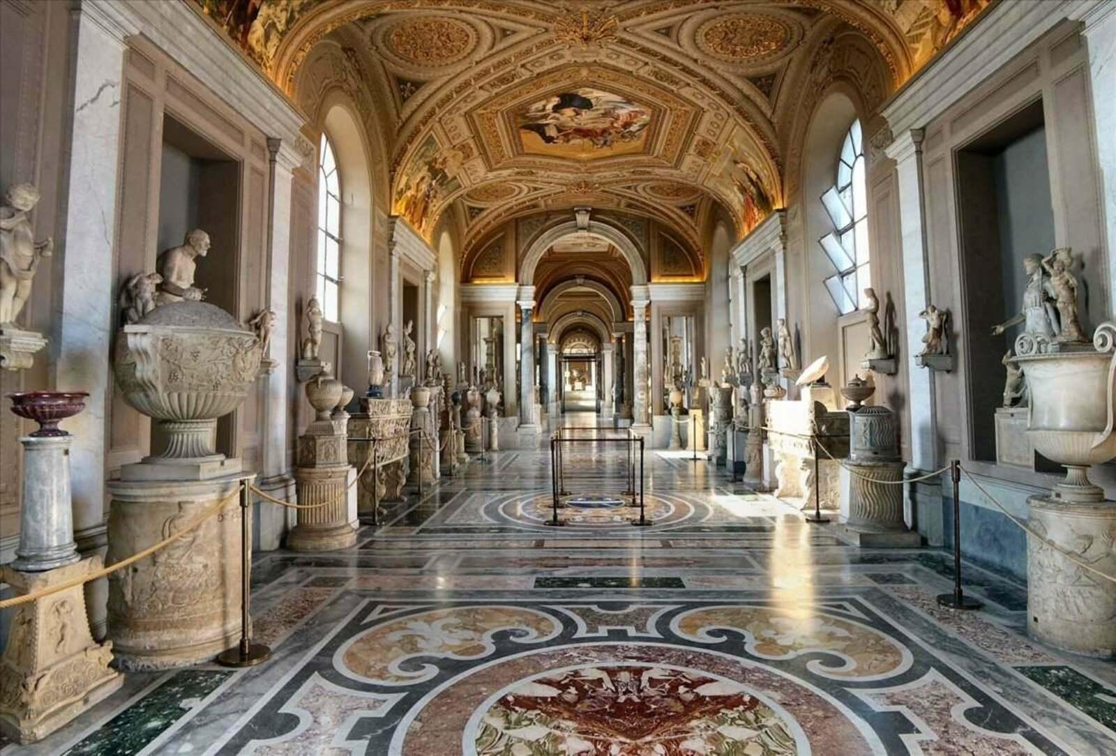 Classical sculpture gallery inside the Vatican Museums.