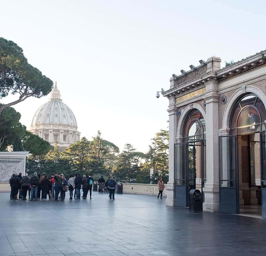 St. Peter’s Basilica seen from the Vatican Museums entrance area.