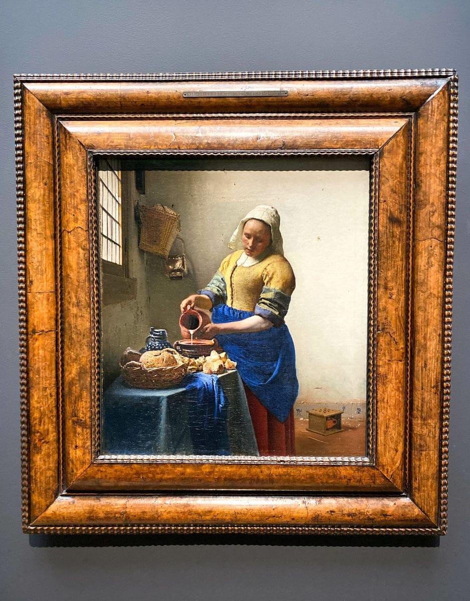 Vermeer’s The Milkmaid displayed at the Rijksmuseum.