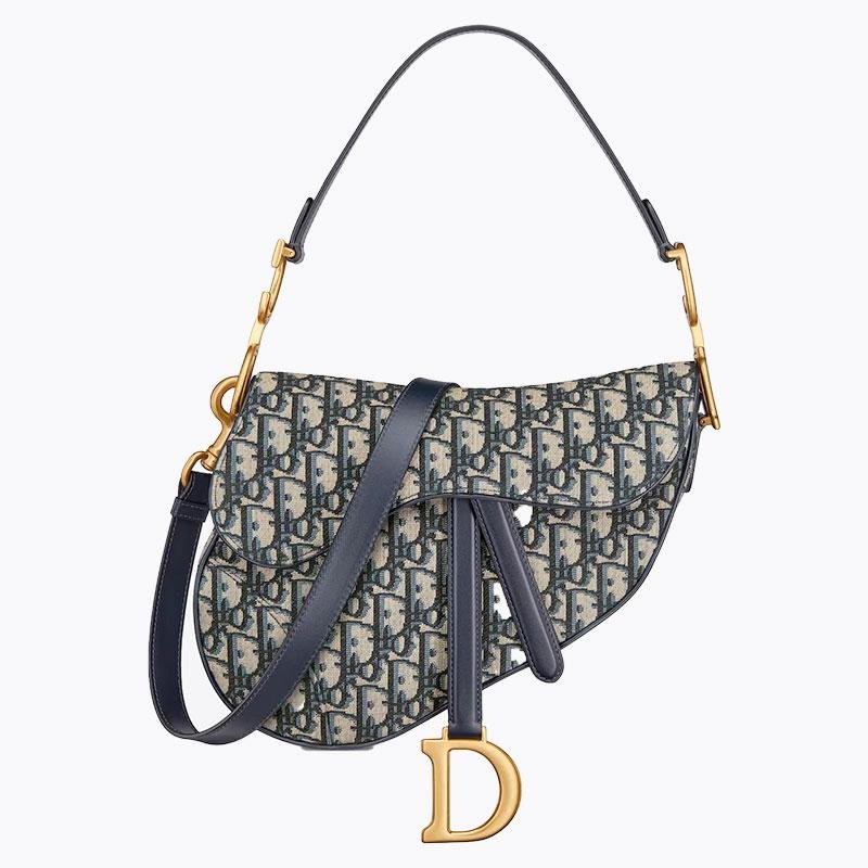 Saddle Bag In Blue Dior Oblique Jacquard