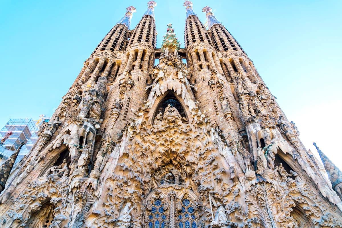 Distinctive towers and sculptural exterior of the Sagrada Familia