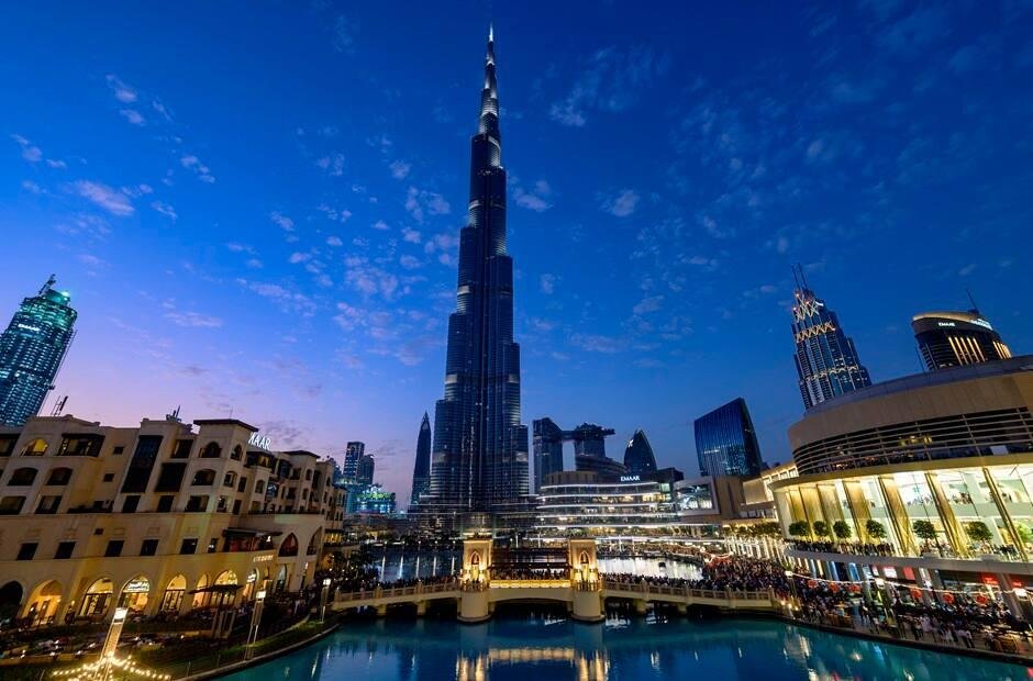 Burj Khalifa and the surrounding Downtown Dubai district.