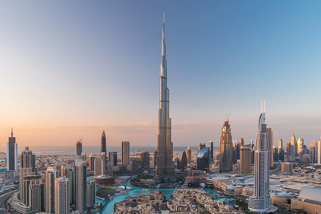 Burj Khalifa and the Downtown Dubai skyline.
