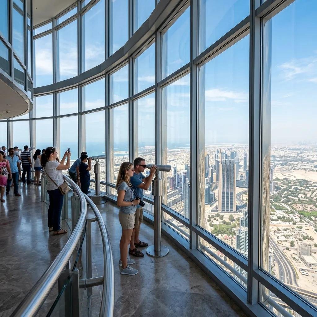 Visitors enjoying a Burj Khalifa observation deck.