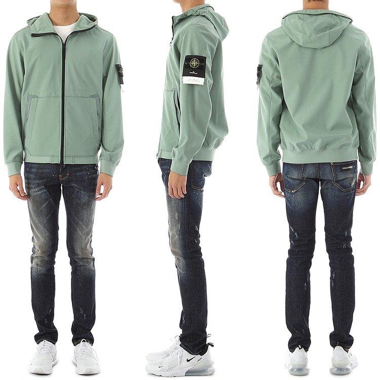 Models showing the fit and proportions of Stone Island jackets.