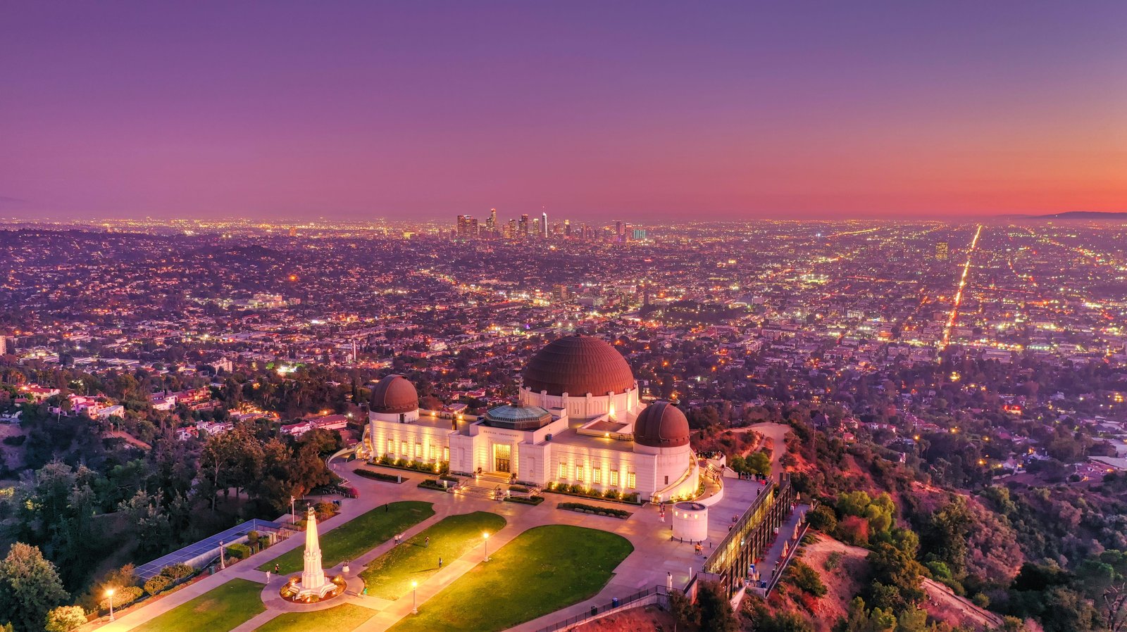 Visitors gathering outside Griffith Observatory above Los Angeles.