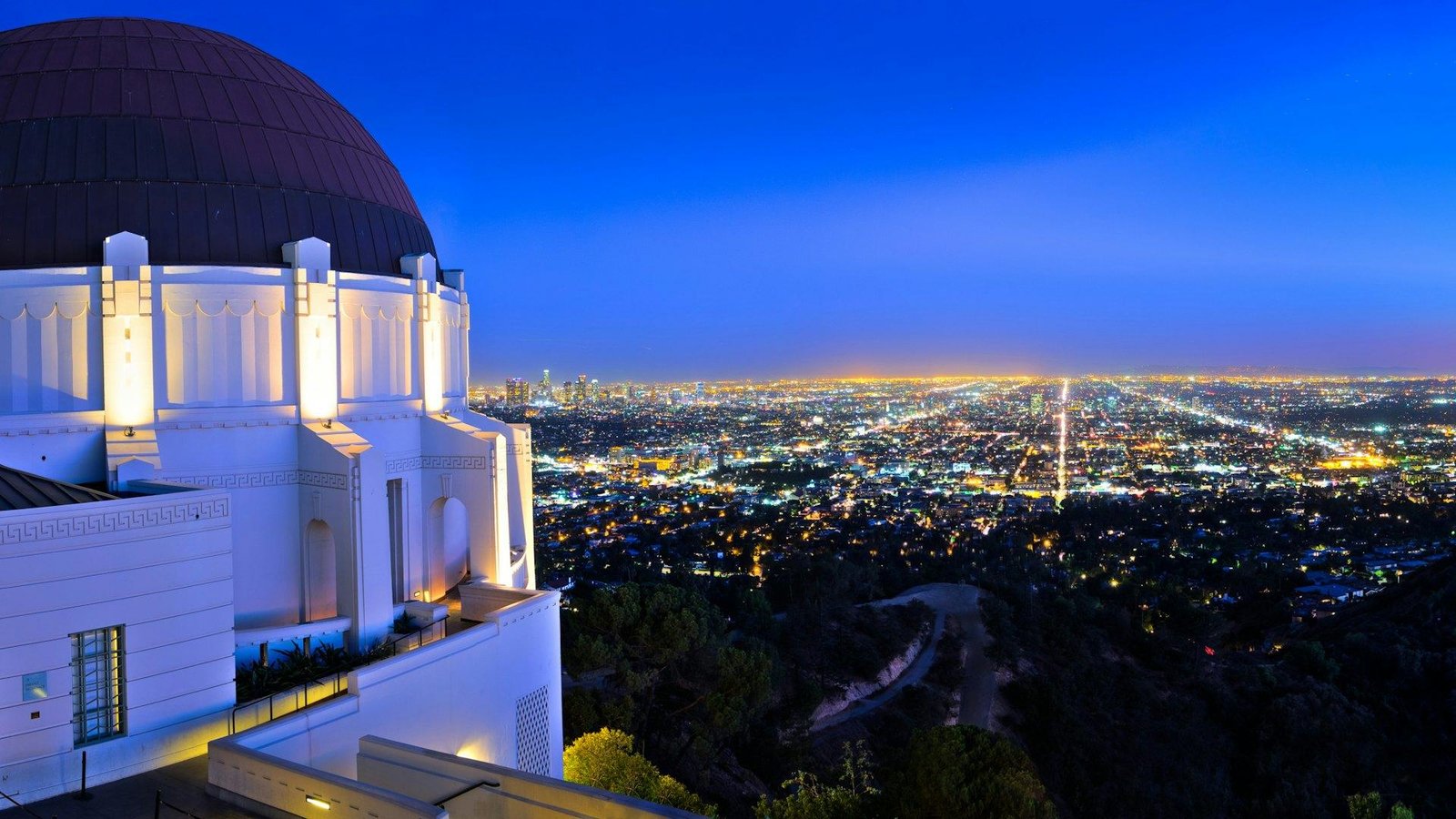 Griffith Observatory and Los Angeles during golden hour.