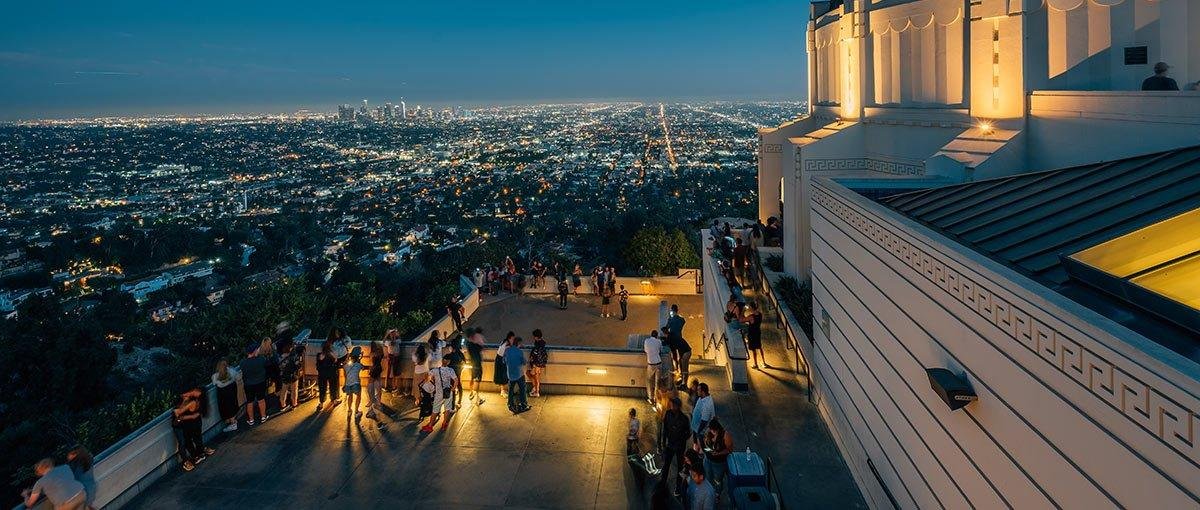 Visitors exploring Griffith Observatory and its terraces.