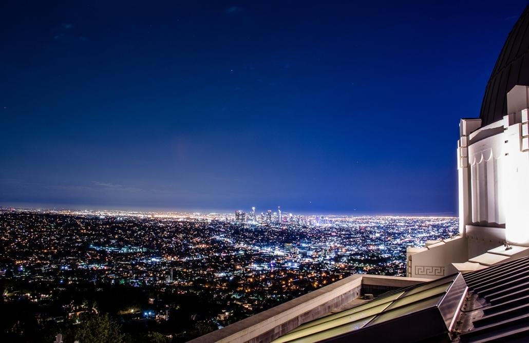 Griffith Observatory illuminated above Los Angeles.