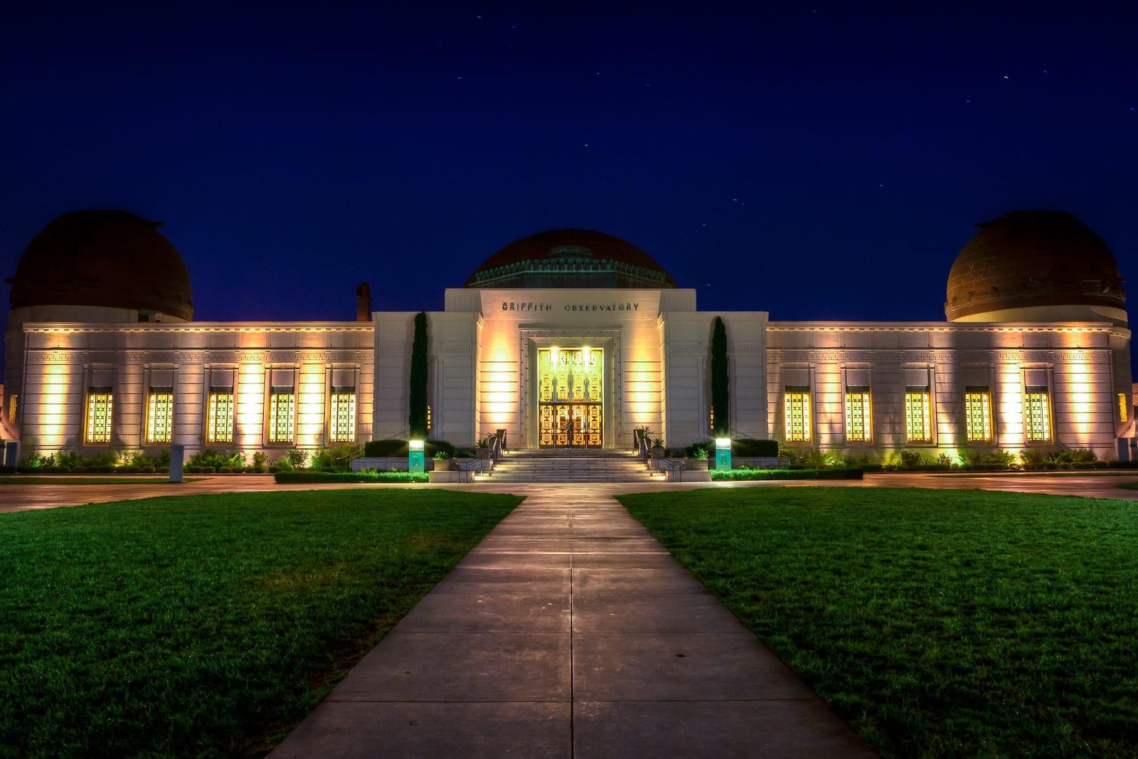 Griffith Observatory framed against the Los Angeles landscape.