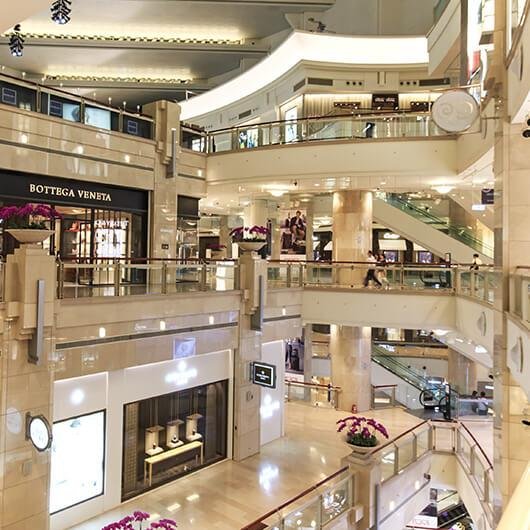 Shopping and dining spaces connected to Taipei 101.