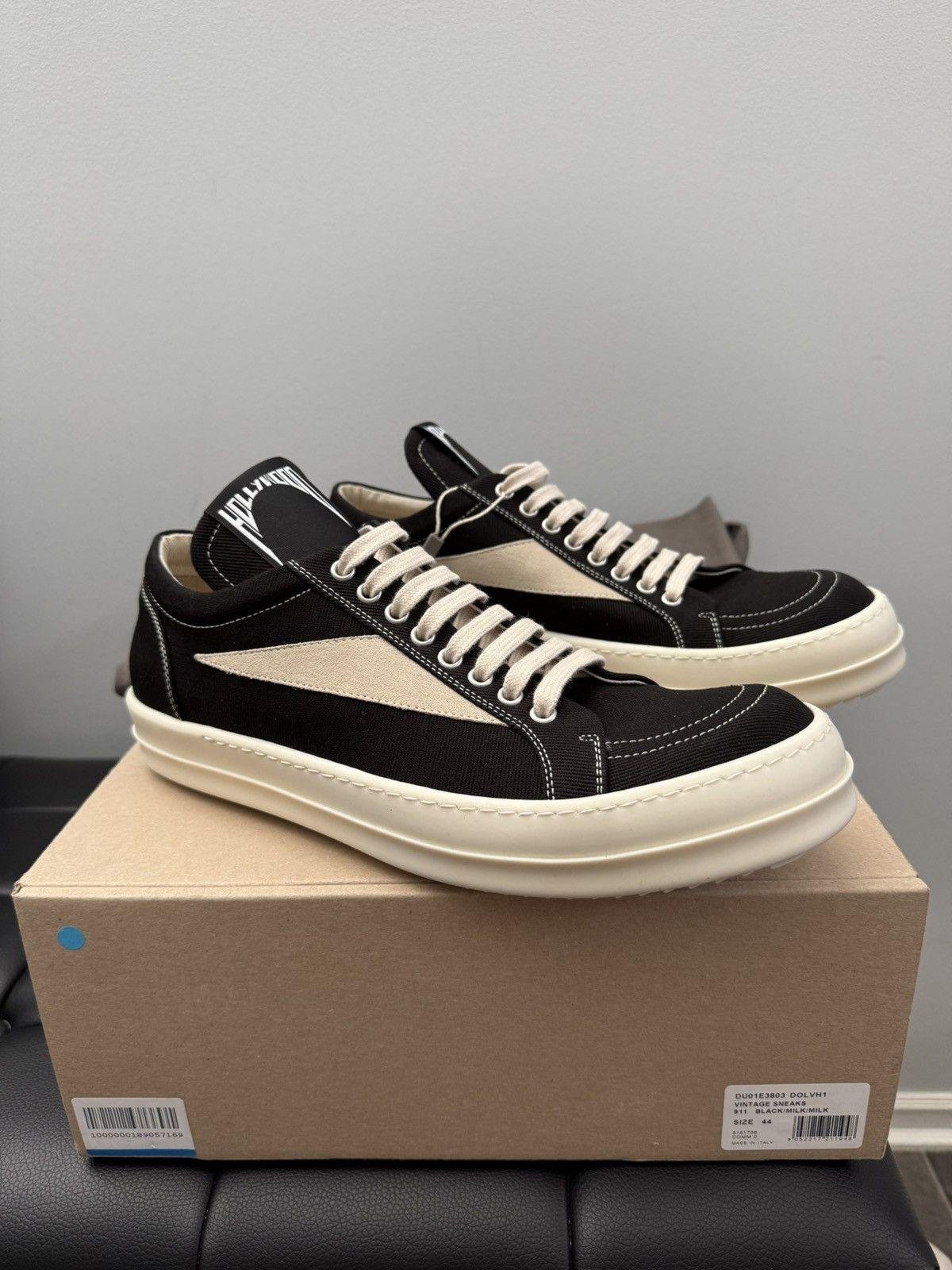 Rick Owens sneakers arranged to show their distinctive construction.
