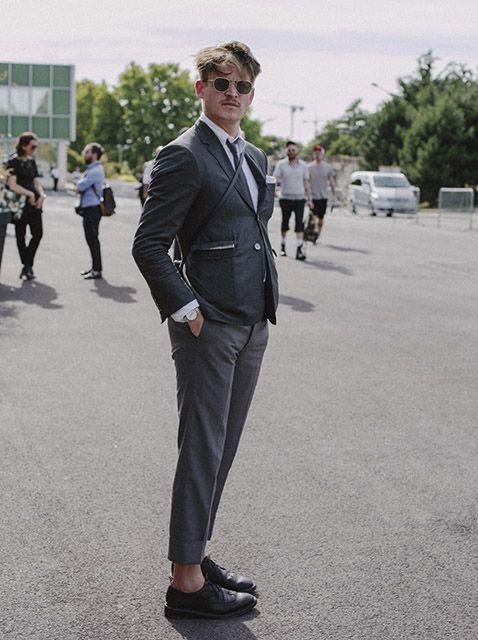 Thom Browne suit presented as a distinctive luxury tailoring investment.