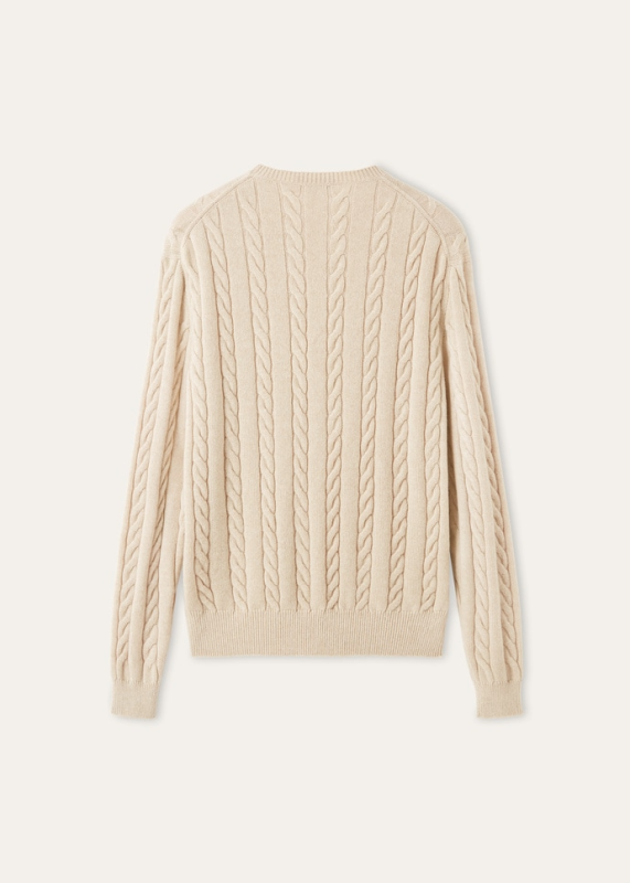 Loro Piana Cedar Crewneck cashmere cable-knit sweater in natural melange