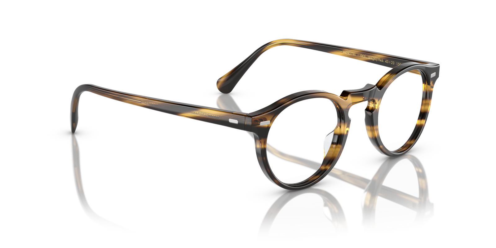 Oliver Peoples Gregory Peck Cocobolo optical frame viewed at an angle