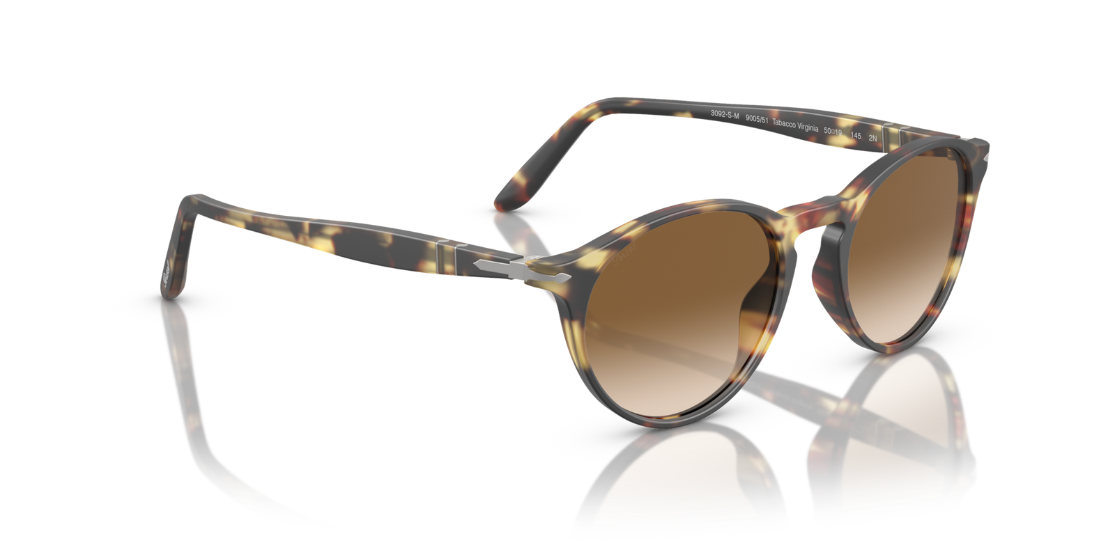 Persol PO3092SM sunglasses in Tabacco Virginia with brown-gradient lenses, viewed from the reverse angle.