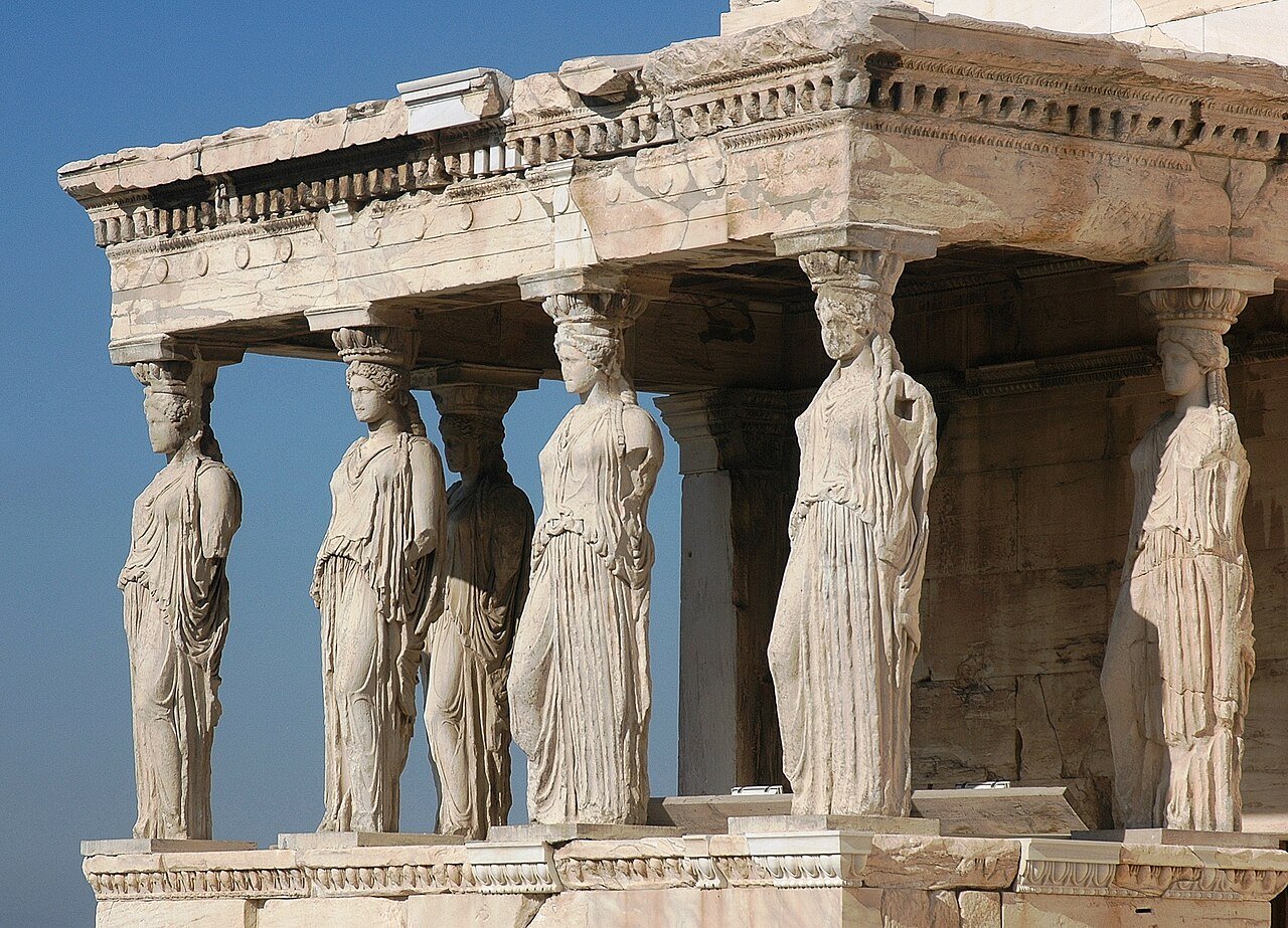 The sculpted Caryatids supporting the Erechtheion porch.