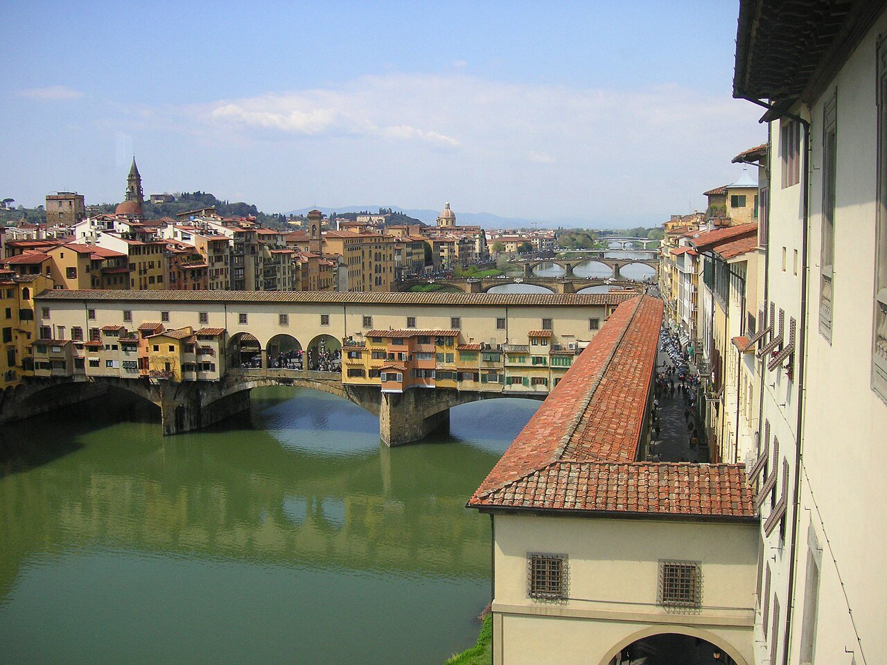 Ponte Vecchio and the Florence skyline viewed across the Arno.