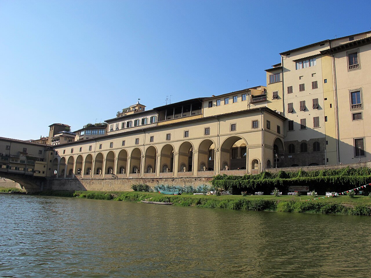 The riverside Vasari Corridor arcades near Ponte Vecchio.