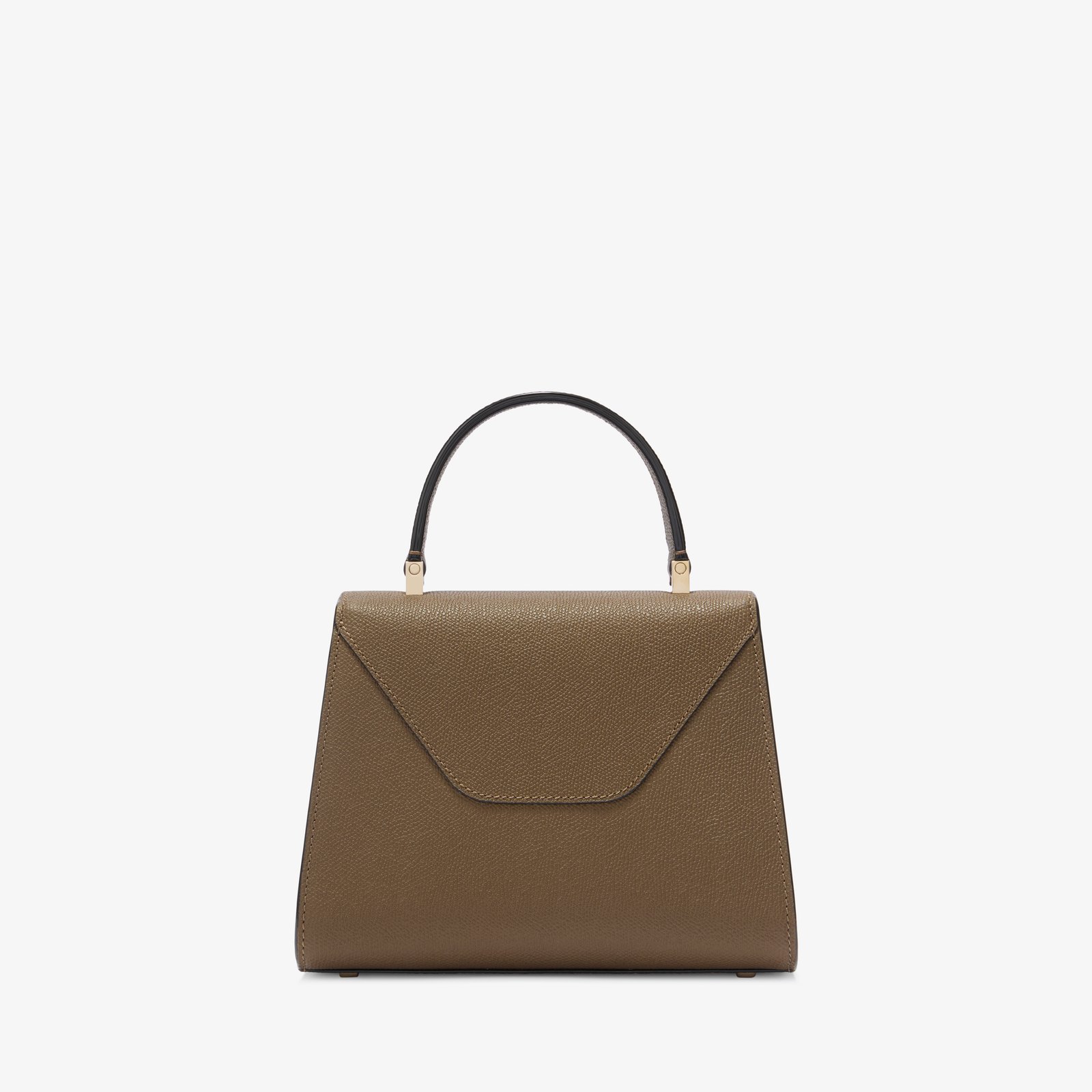 Front view of the khaki Iside Mini with its compact top handle.
