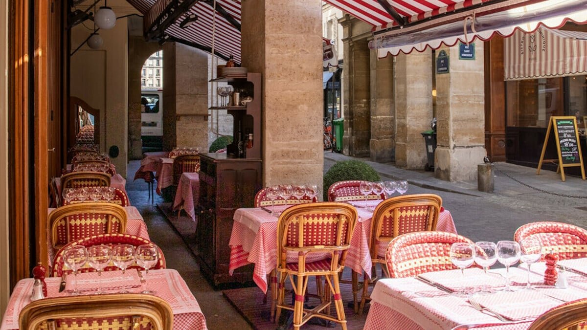 Traditional Paris bistro table set for lunch.