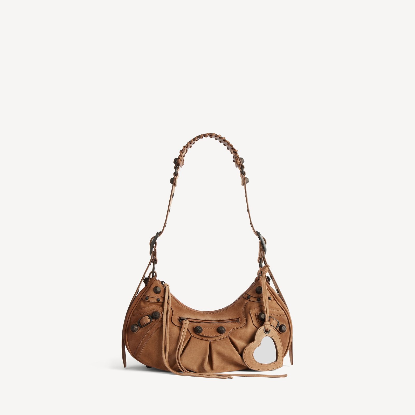 Le Cagole Small In Camel Waxed Suede