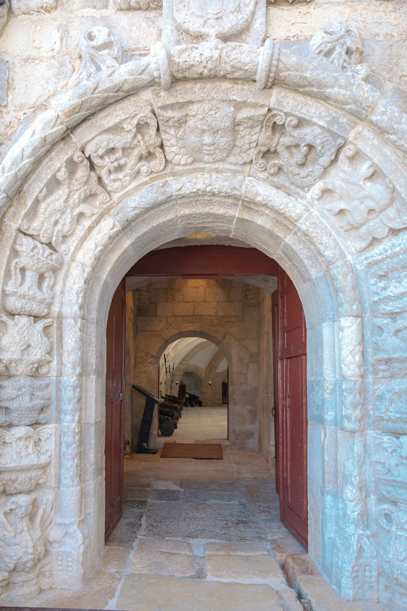 Stone doorway and narrow internal passage at Belém Tower.