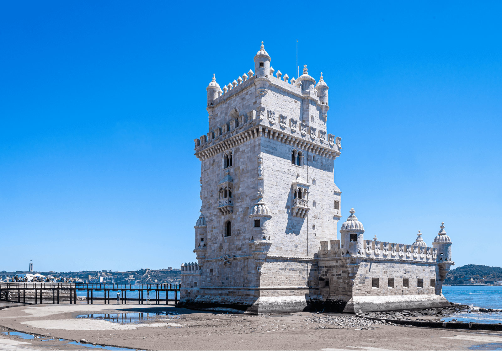 The tower and bastion viewed from the Belém waterfront.