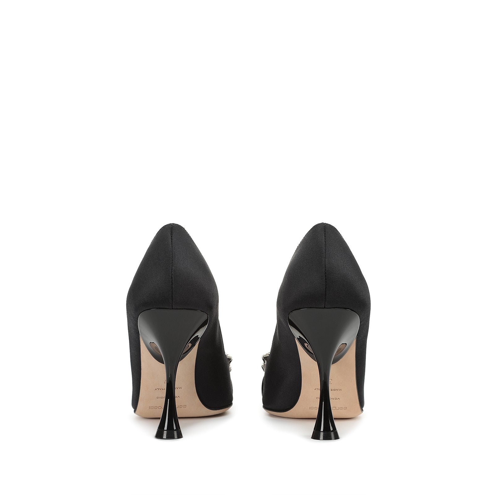 Rear view of black Sergio Rossi sr Twenty pumps showing their hourglass heels.
