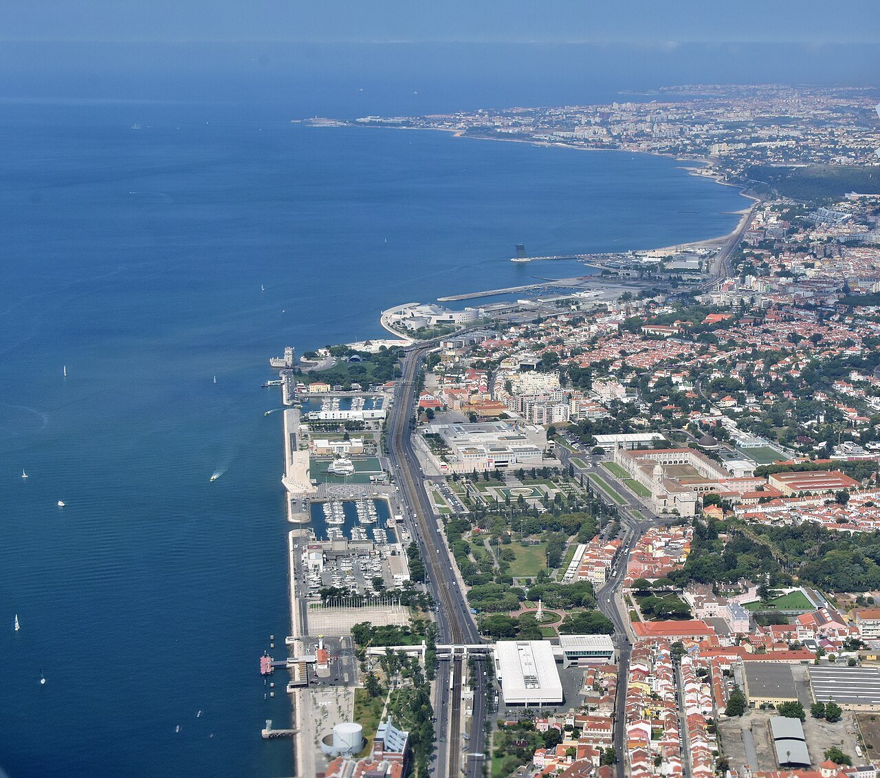 Aerial view of the Belém waterfront and surrounding district.