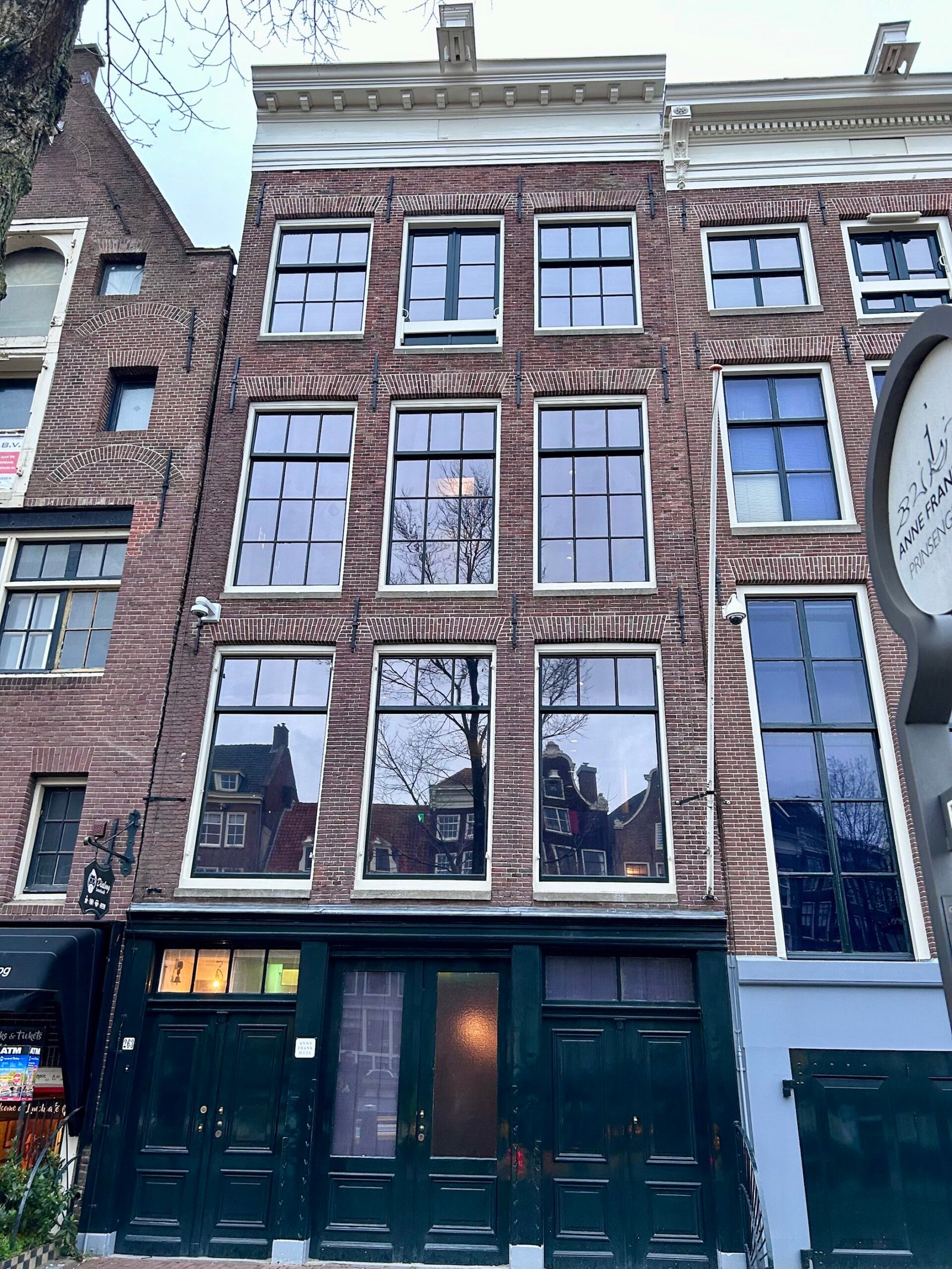 The historic Anne Frank House façade on Prinsengracht in Amsterdam.