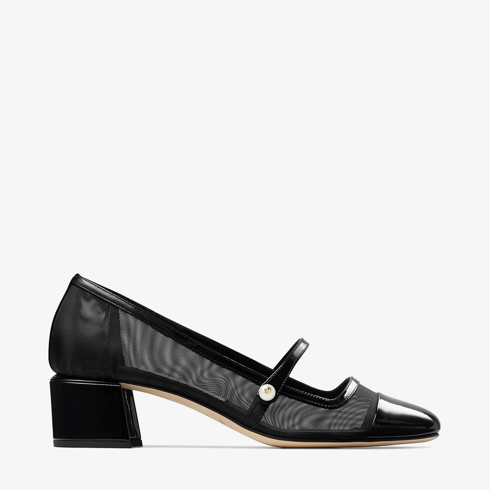 Jimmy Choo Elisa 45 in Black Patent and Mesh