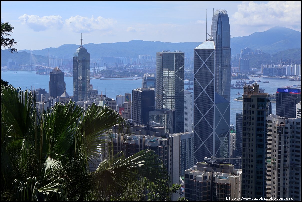 Hong Kong skyscrapers and Victoria Harbour viewed from Victoria Peak.