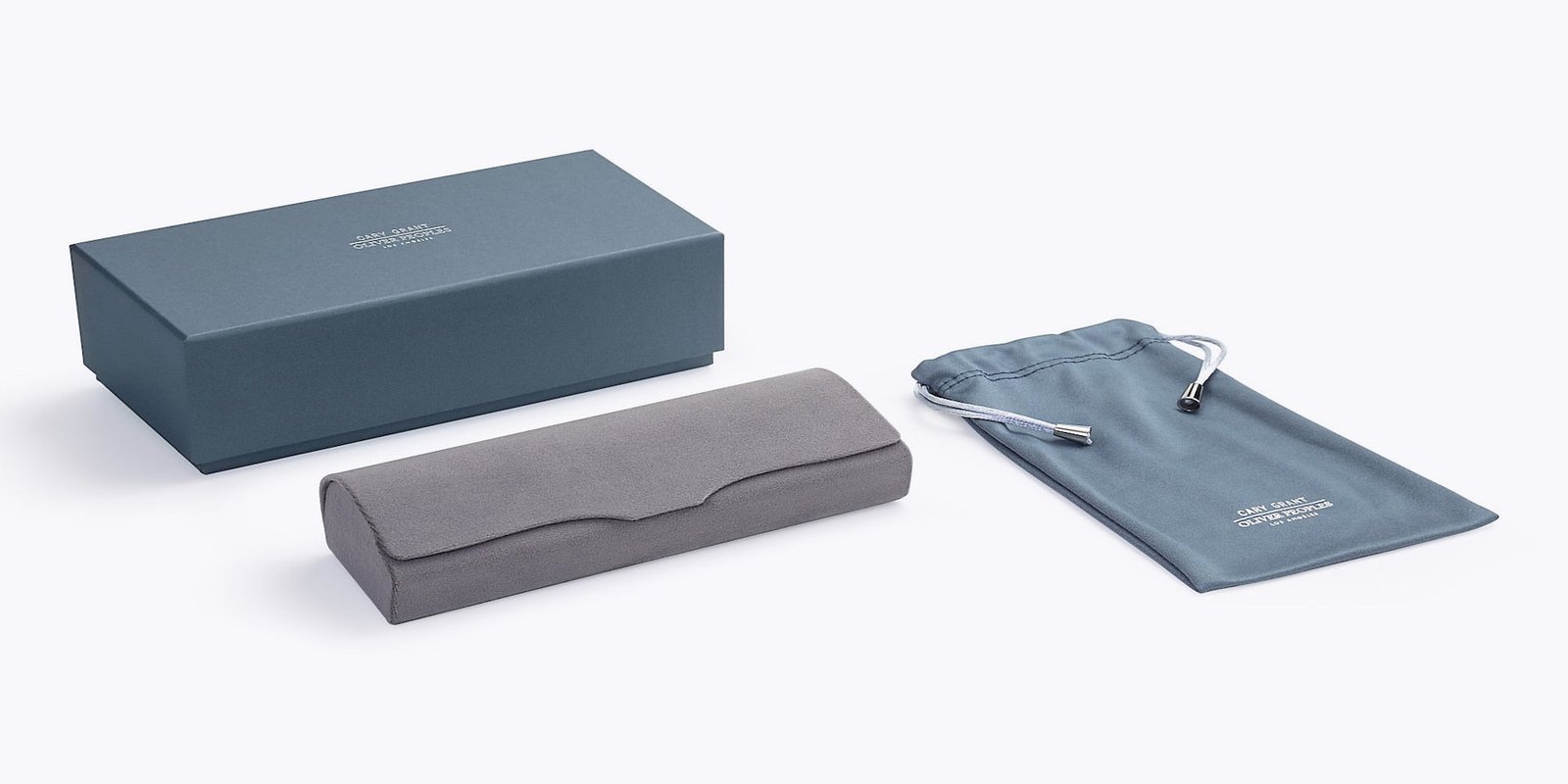 Oliver Peoples protective case, cleaning cloth and packaging