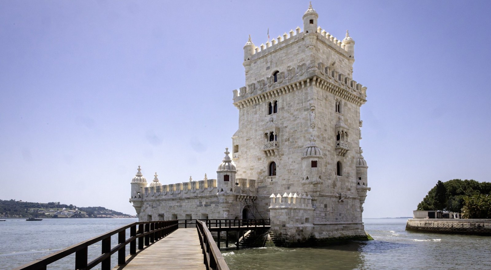 Belém Tower and its bastion beside the Tagus River in Lisbon.