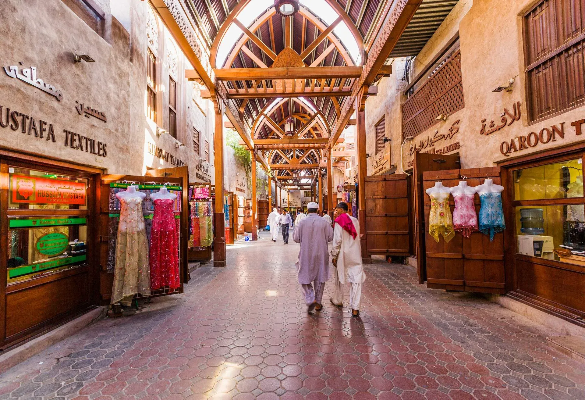 Covered walkway and textile shops in Bur Dubai