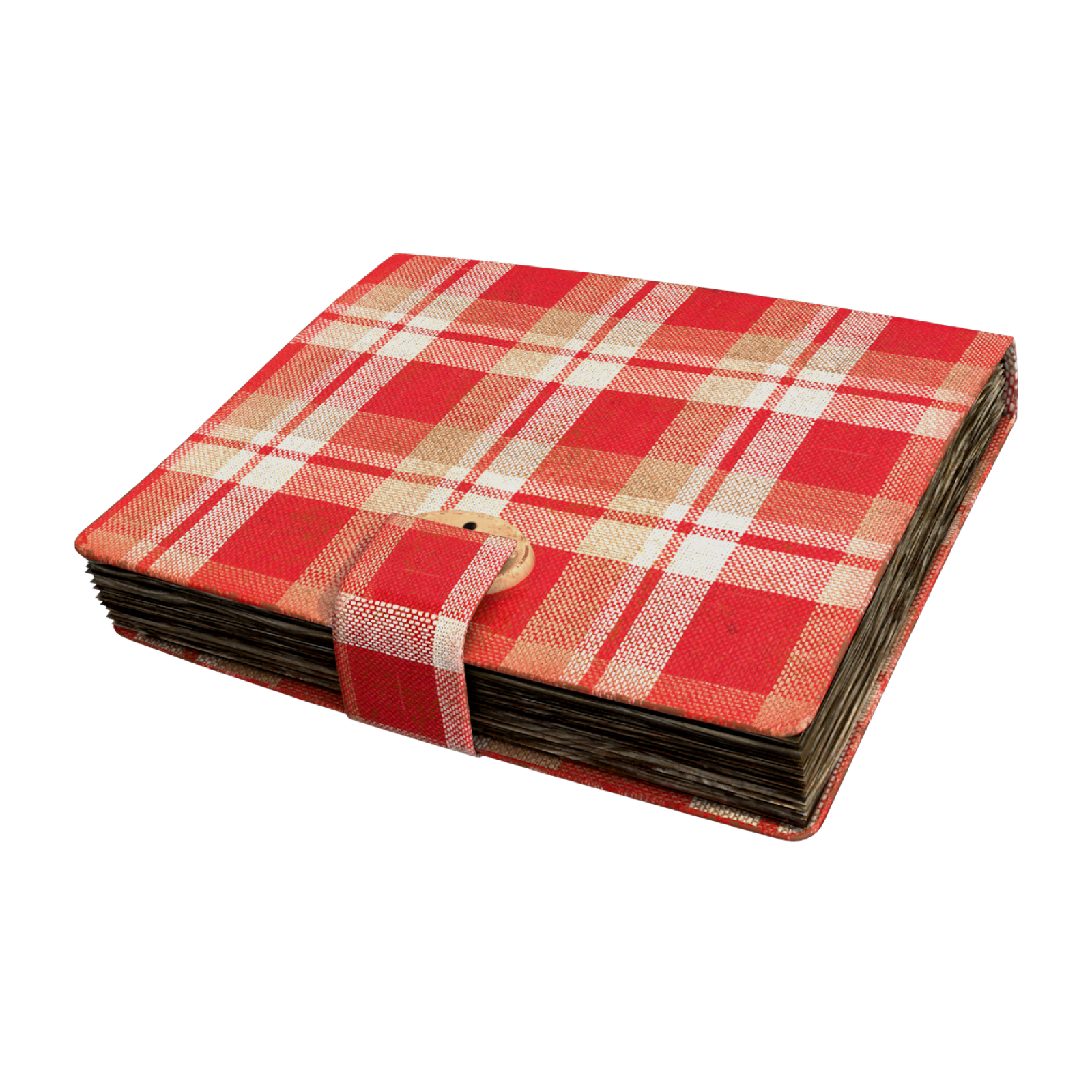 Anne Frank’s original red-check diary against a dark background.