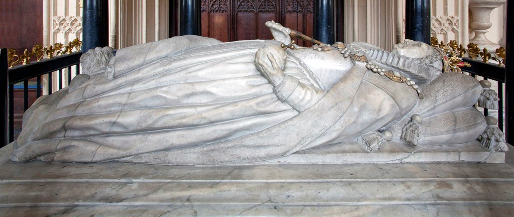 The royal tomb effigy of Elizabeth I in Westminster Abbey.