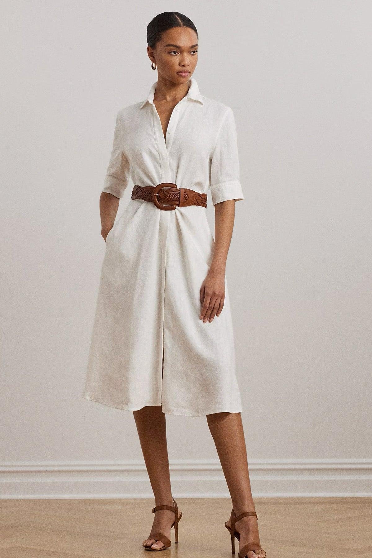 Ralph Lauren Belted Linen Midi Shirtdress