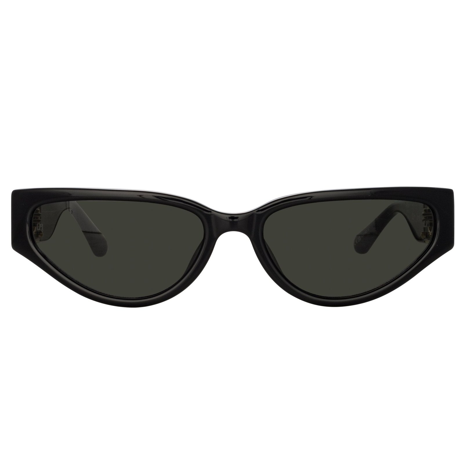 Front view of black Linda Farrow Tomie cat-eye sunglasses.